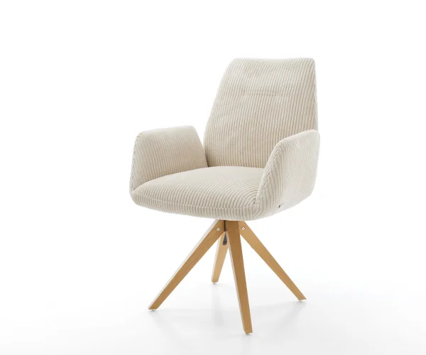 Chaise-de-salle-à-manger Zoa-Flex côtelé beige vintage pied en bois angulaire naturel ressorts ensachés