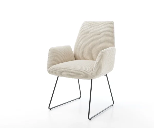 Chaise-de-salle-à-manger Zoa-Flex côtelé beige vintage pied trapèze noir ressorts ensachés