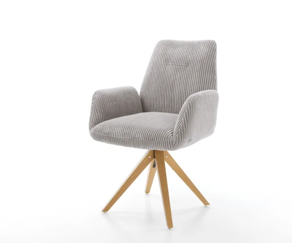 Chaise-de-salle-à-manger Zoa-Flex côtelé gris argenté pied en bois angulaire naturel ressorts ensachés