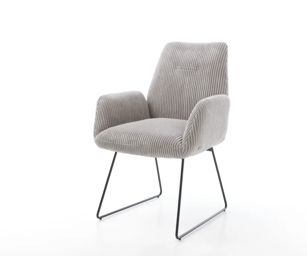 Chaise-de-salle-à-manger Zoa-Flex côtelé gris argenté pied trapèze noir ressorts ensachés