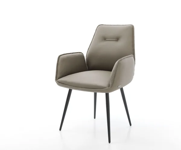 Chaise-de-salle-à-manger Zoa-Flex cuir de vache couleur boue 4 pieds coniques noir ressorts ensachés