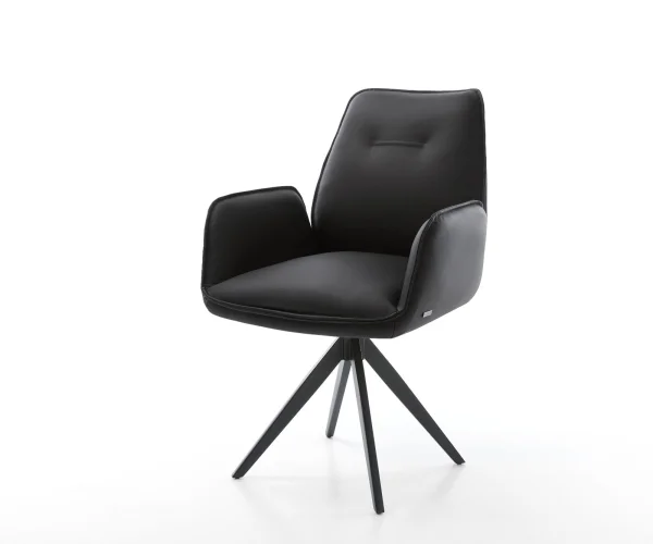 Chaise-de-salle-à-manger Zoa-Flex cuir de vache noir pied croisé angulaire noir ressorts ensachés