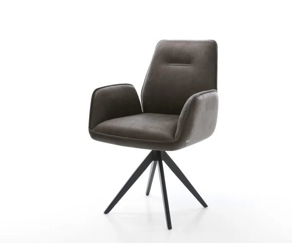 Chaise-de-salle-à-manger Zoa-Flex microvelours anthracite vintage pied croisé angulaire noir ressorts ensachés