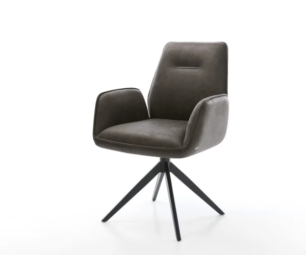 Chaise-de-salle-à-manger Zoa-Flex microvelours anthracite vintage pied croisé large noir ressorts ensachés