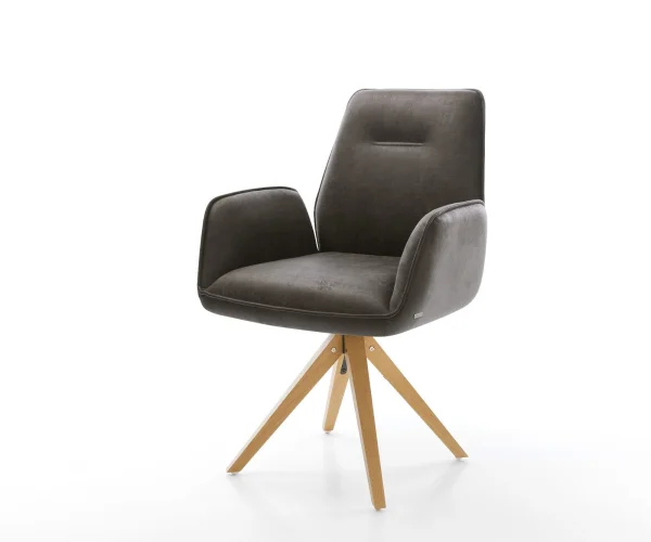 Chaise-de-salle-à-manger Zoa-Flex microvelours anthracite vintage pied en bois angulaire naturel ressorts ensachés