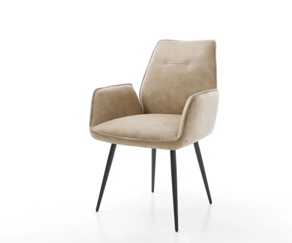Chaise-de-salle-à-manger Zoa-Flex microvelours beige vintage 4 pieds coniques noir ressorts ensachés