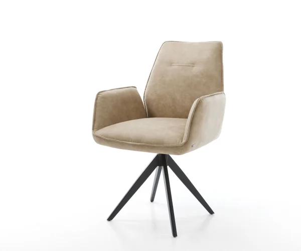 Chaise-de-salle-à-manger Zoa-Flex microvelours beige vintage pied croisé angulaire noir ressorts ensachés