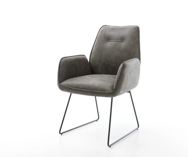 Chaise-de-salle-à-manger Zoa-Flex microvelours gris antique pied trapèze noir ressorts ensachés