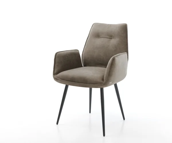 Chaise-de-salle-à-manger Zoa-Flex microvelours taupe vintage 4 pieds coniques noir ressorts ensachés