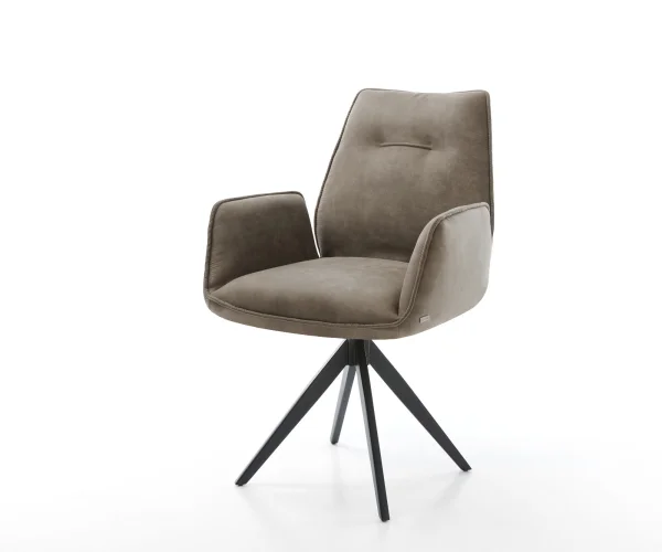 Chaise-de-salle-à-manger Zoa-Flex microvelours taupe vintage pied croisé angulaire noir ressorts ensachés