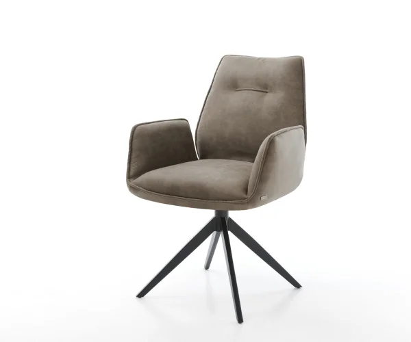 Chaise-de-salle-à-manger Zoa-Flex microvelours taupe vintage pied croisé large noir ressorts ensachés