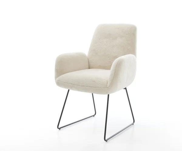 Chaise-de-salle-à-manger Zoa-Flex peluche crème-blanc pied trapèze noir resorts ensachés