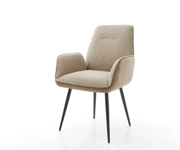 Chaise-de-salle-à-manger Zoa-Flex tissu mixte couleur boue 4 pieds coniques noir ressorts ensachés