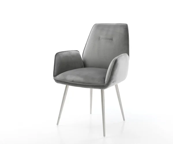 Chaise-de-salle-à-manger Zoa-Flex velours gris 4 pieds coniques acier inoxydable brossé ressorts ensachés