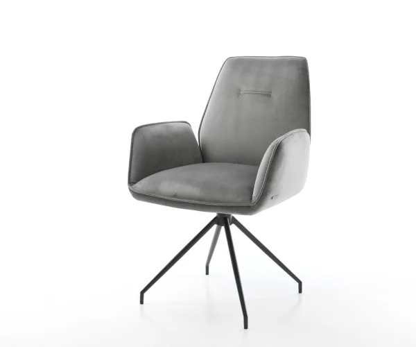 Chaise-de-salle-à-manger Zoa-Flex velours gris pied croisé conique noir ressorts ensachés