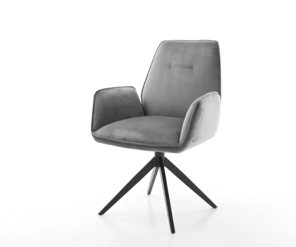 Chaise-de-salle-à-manger Zoa-Flex velours gris pied croisé large noir ressorts ensachés