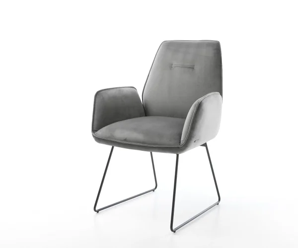 Chaise-de-salle-à-manger Zoa-Flex velours gris pied trapèze noir ressorts ensachés