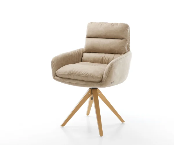 Chaise-pivotante Abelia-Flex avec accoudoirs beige vintage cadre en bois angulaire pivote sur 180°