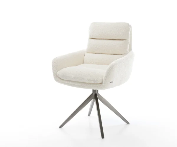 Chaise-pivotante Abelia-Flex avec accoudoirs bouclé blanc pied croisé large grafiete pivotement sur 360° fonction bascule