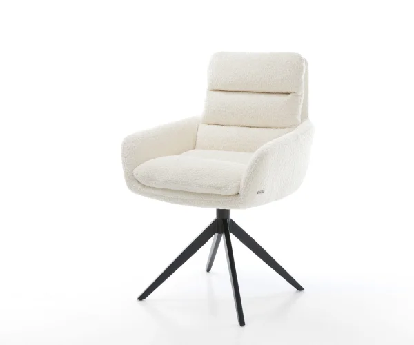Chaise-pivotante Abelia-Flex avec accoudoirs bouclé blanc pied croisé large noir pivotement sur 360° fonction bascule