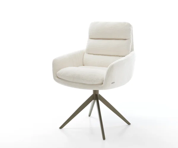 Chaise-pivotante Abelia-Flex avec accoudoirs bouclé doux beige pied croisé large aspect titane pivotement sur 360° fonction bascule