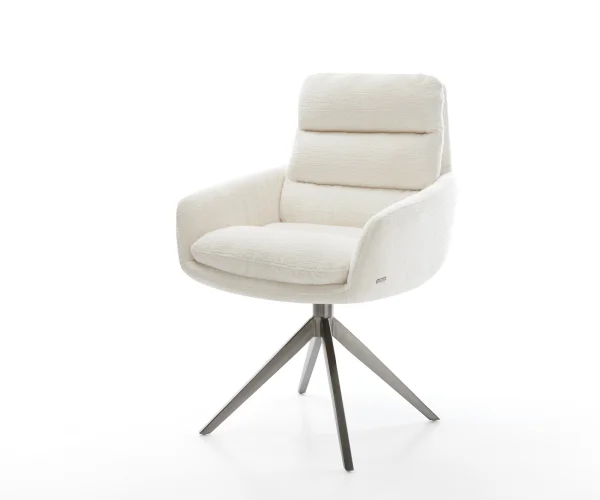 Chaise-pivotante Abelia-Flex avec accoudoirs bouclé doux beige pied croisé large grafiete pivotement sur 360° fonction bascule