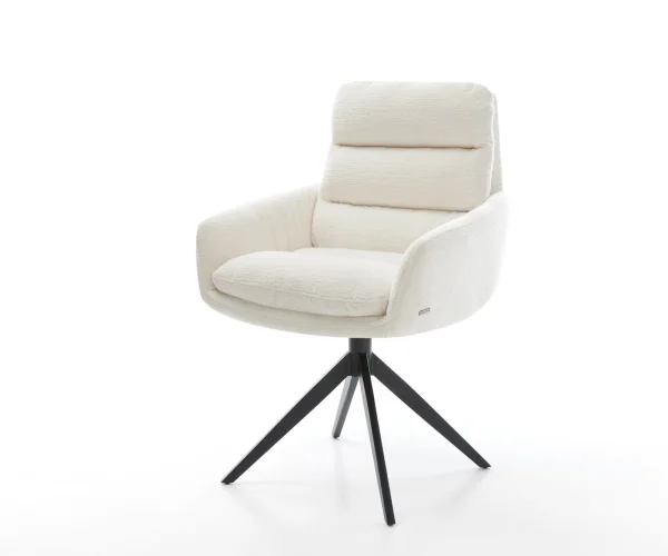 Chaise-pivotante Abelia-Flex avec accoudoirs bouclé doux beige pied croisé large noir pivotement sur 360° fonction bascule