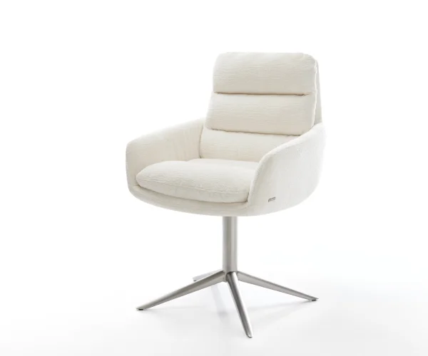 Chaise-pivotante Abelia-Flex avec accoudoirs bouclé doux beige pied de chaise 4 branches acier inoxydable pivotement sur 360° fonction bascule