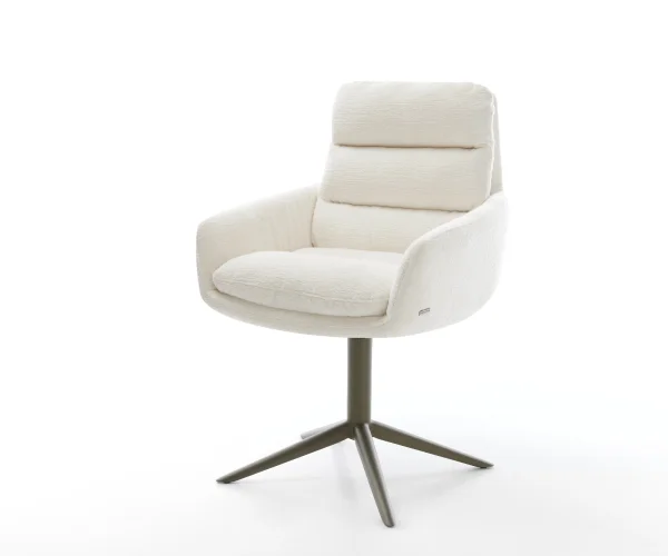 Chaise-pivotante Abelia-Flex avec accoudoirs bouclé doux beige pied de chaise 4 branches aspect titane pivotement sur 360° fonction bascule