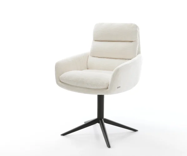 Chaise-pivotante Abelia-Flex avec accoudoirs bouclé doux beige pied de chaise 4 branches noir pivotement sur 360° fonction bascule
