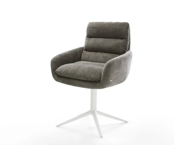 Chaise-pivotante Abelia-Flex avec accoudoirs bouclé doux couleur boue pied de chaise 4 branches blanc pivotement sur 360° fonction bascule