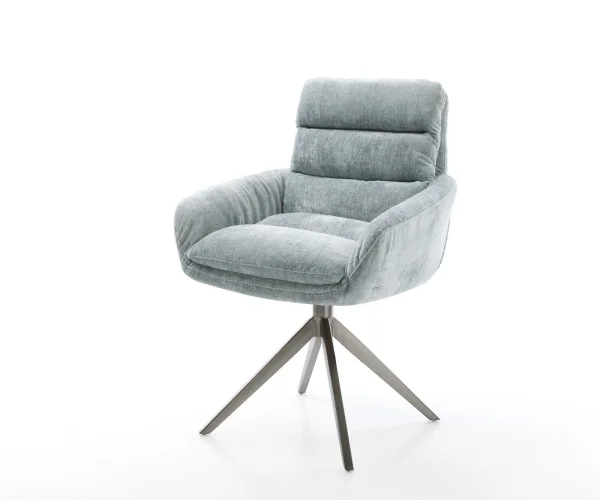 Chaise-pivotante Abelia-Flex avec accoudoirs chenille bleu pastel pied croisé large grafiete pivotement sur 360° fonction bascule