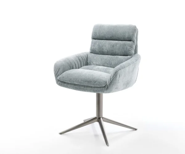Chaise-pivotante Abelia-Flex avec accoudoirs chenille bleu pastel pied de chaise 4 branches grafiete pivotement sur 360° fonction bascule