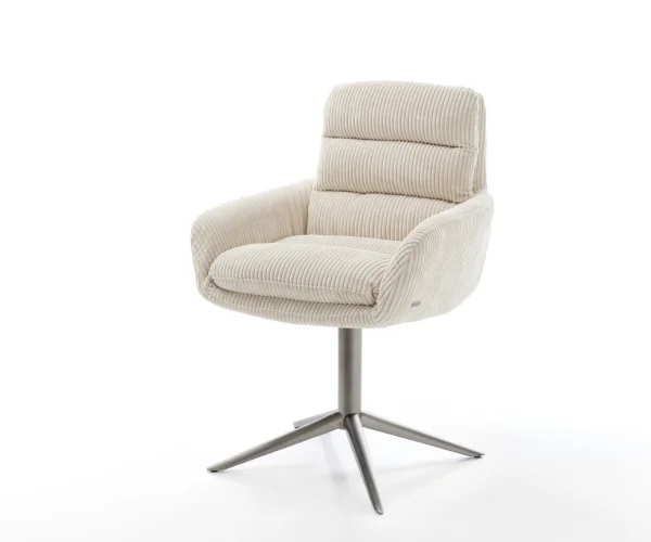 Chaise-pivotante Abelia-Flex avec accoudoirs côtelé beige pied de chaise 4 branches grafiete pivotement sur 360° fonction bascule