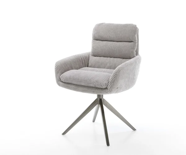 Chaise-pivotante Abelia-Flex avec accoudoirs côtelé gris argenté pied croisé large grafiete pivotement sur 360° fonction bascule