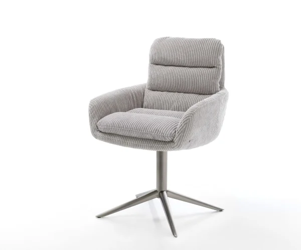 Chaise-pivotante Abelia-Flex avec accoudoirs côtelé gris argenté pied de chaise 4 branches grafiete pivotement sur 360° fonction bascule