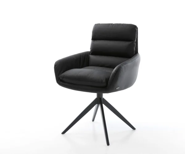 Chaise-pivotante Abelia-Flex avec accoudoirs cuir de vache noir pied croisé large noir pivotement sur 360° fonction bascule