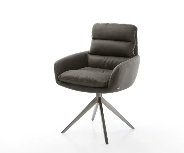 Chaise-pivotante Abelia-Flex avec accoudoirs microvelours anthracite vintage pied croisé large grafiete pivotement sur 360° fonction bascule