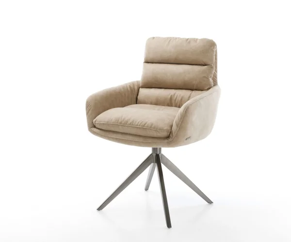Chaise-pivotante Abelia-Flex avec accoudoirs microvelours beige vintage pied croisé large grafiete pivotement sur 360° fonction bascule