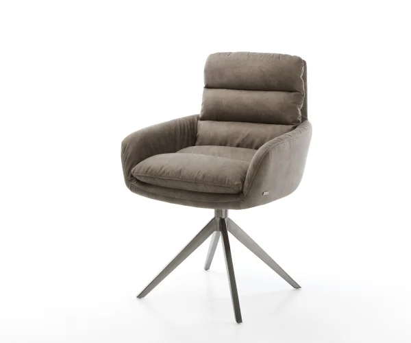 Chaise-pivotante Abelia-Flex avec accoudoirs microvelours taupe vintage pied croisé large grafiete pivotement sur 360° fonction bascule