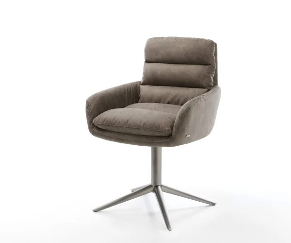 Chaise-pivotante Abelia-Flex avec accoudoirs microvelours taupe vintage pied de chaise 4 branches grafiete pivotement sur 360° fonction bascule