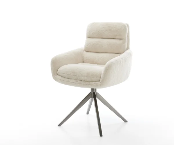 Chaise-pivotante Abelia-Flex avec accoudoirs peluche crème-blanc pied croisé large grafiete pivotement sur 360° fonction bascule