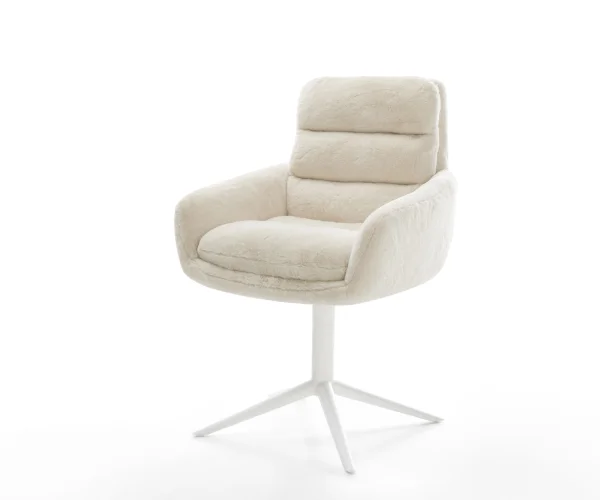 Chaise-pivotante Abelia-Flex avec accoudoirs peluche crème-blanc pied de chaise 4 branches blanc pivotement sur 360° fonction bascule