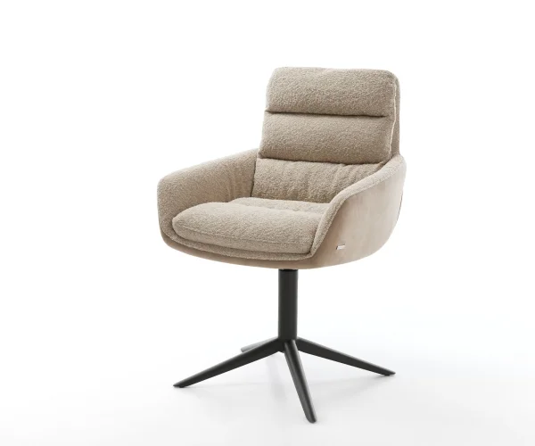 Chaise-pivotante Abelia-Flex avec accoudoirs tissu mixte couleur boue pied de chaise 4 branches noir pivotement sur 360° fonction bascule