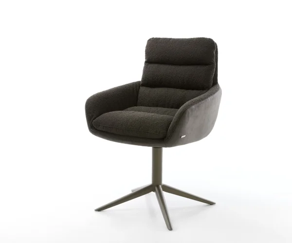 Chaise-pivotante Abelia-Flex avec accoudoirs tissu mixte noir pied de chaise 4 branches aspect titane pivotement sur 360° fonction bascule