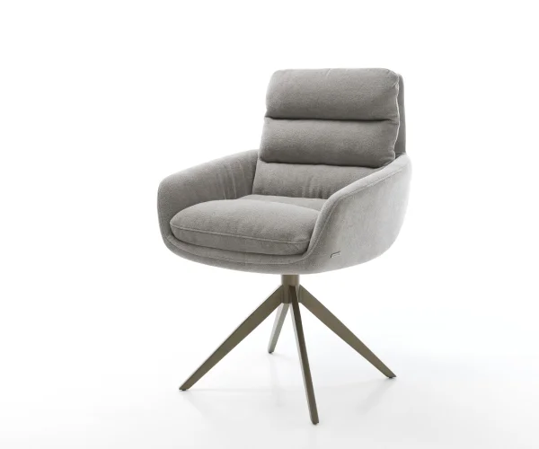 Chaise-pivotante Abelia-Flex avec accoudoirs tissu structuré doux gris pied croisé large aspect titane pivotement sur 360° fonction bascule