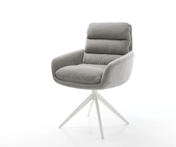Chaise-pivotante Abelia-Flex avec accoudoirs tissu structuré doux gris pied croisé large blanc pivotement sur 360° fonction bascule