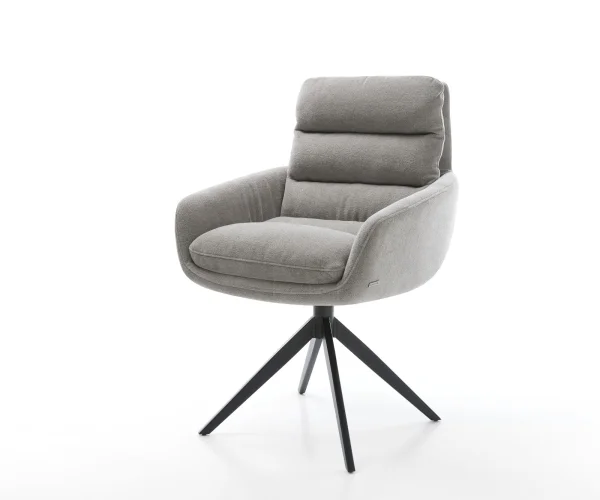 Chaise-pivotante Abelia-Flex avec accoudoirs tissu structuré doux gris pied croisé large noir pivotement sur 360° fonction bascule