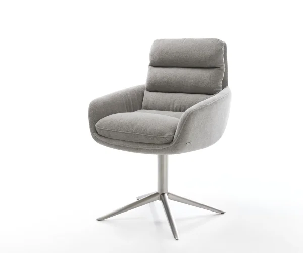 Chaise-pivotante Abelia-Flex avec accoudoirs tissu structuré doux gris pied de chaise 4 branches acier inoxydable pivotement sur 360° fonction bascule