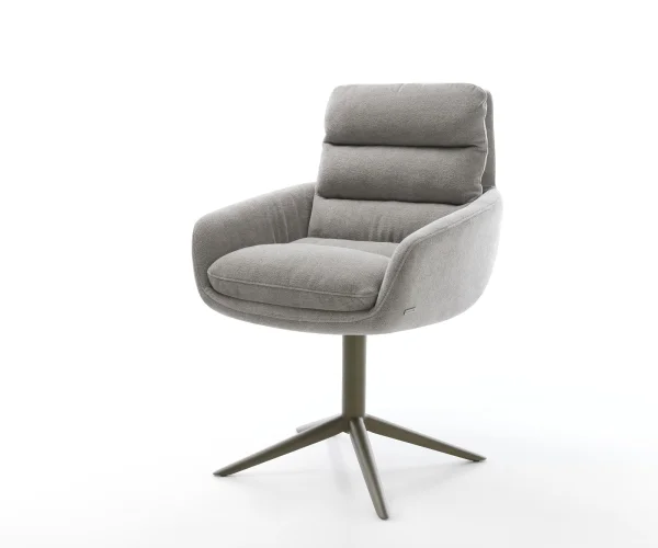 Chaise-pivotante Abelia-Flex avec accoudoirs tissu structuré doux gris pied de chaise 4 branches aspect titane pivotement sur 360° fonction bascule